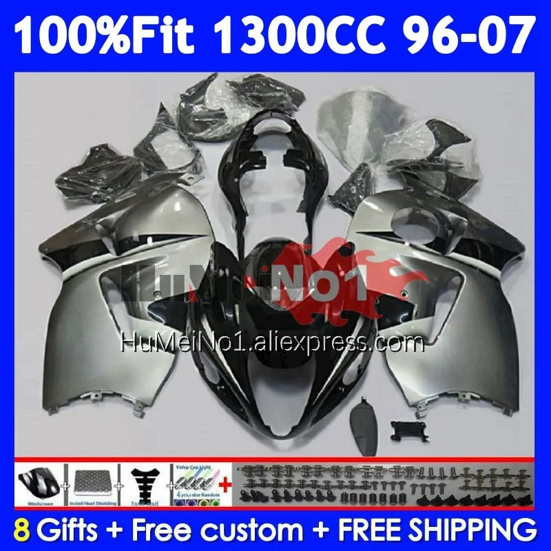 Blk silvery Fairing For SUZUKI Hayabusa GSXR-1300 GSXR 1300 CC 125No.80 GSXR1300 1996 1997 1998 1999 2000 2001 02 03 04 05 06 07