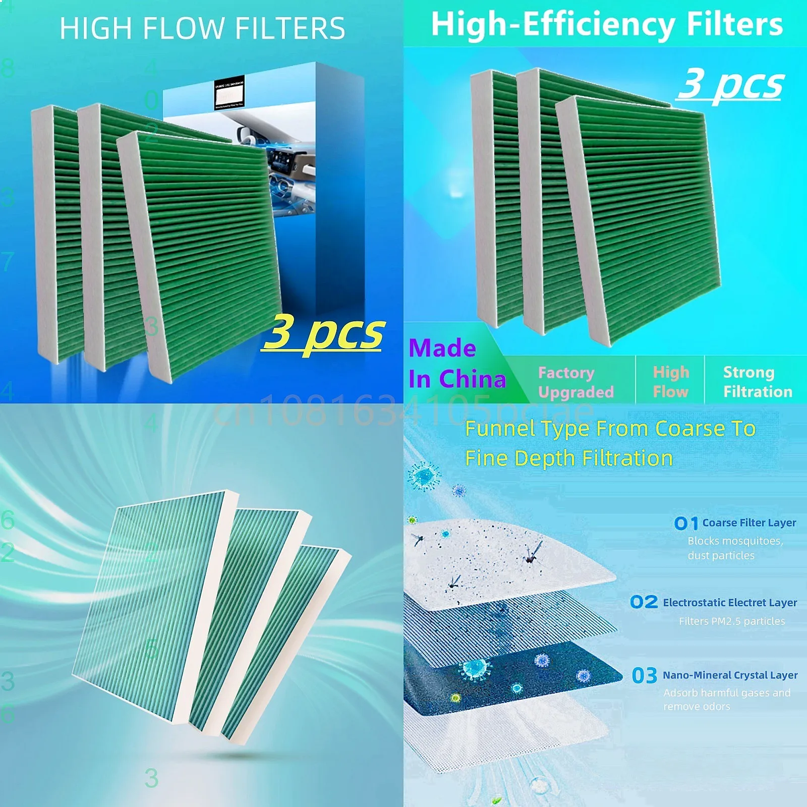 3pcs Air Conditioner Filters for Baojun 610 Cross 630 Cabin High Flow Auto Parts