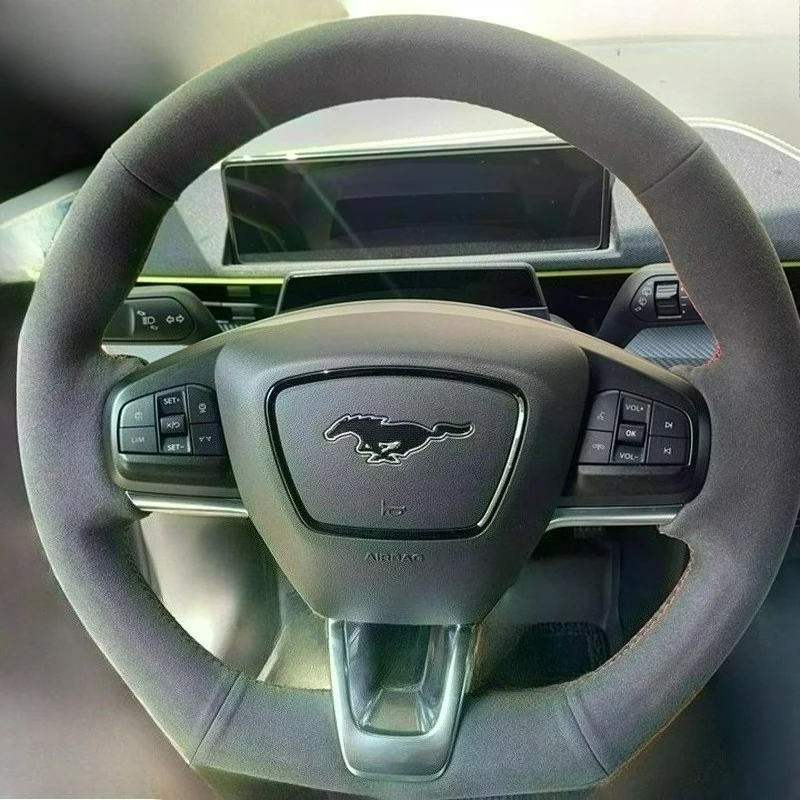 

Hand-stitched renovation wear-resistant Non-slip black Leather car steering wheel cover for Ford Mustang Mach-E 2021-2024