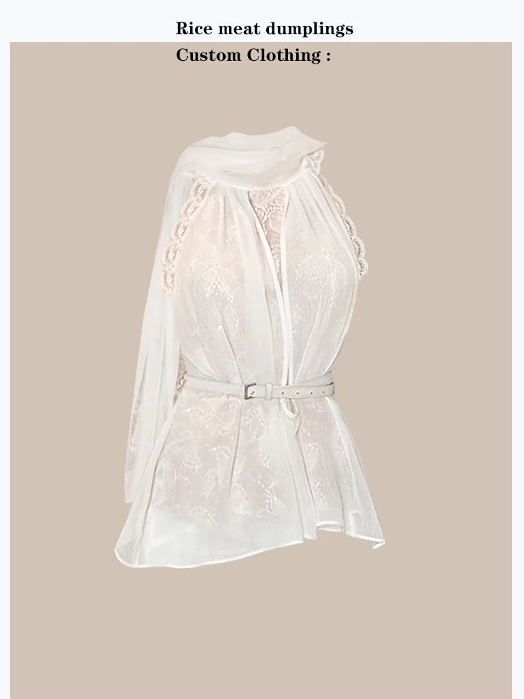 

Elegant Style Lace Trim Sleeveless Slim Fit Top with Splice Design Polyester Fiber round Neck Open Back Single Piece Summer
