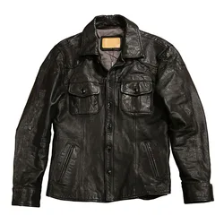 High Fashion Plus Size Waterproof Black Genuine Leather Shirt Motorcycle Jacket Men For Clothing