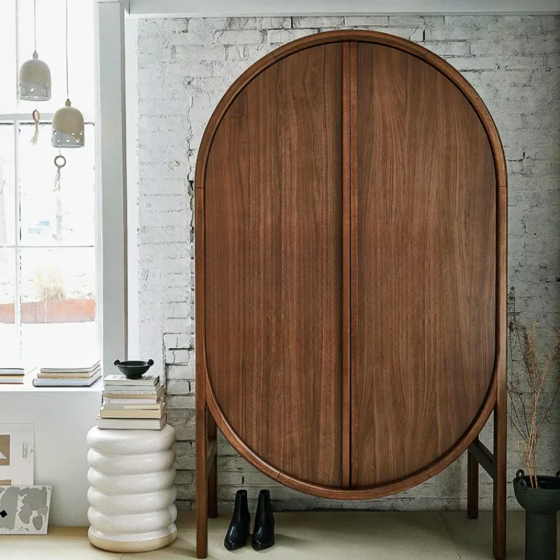 

Solid wood walnut wardrobe arched storage cabinet modern simple high cabinet fully equipped large cabinet