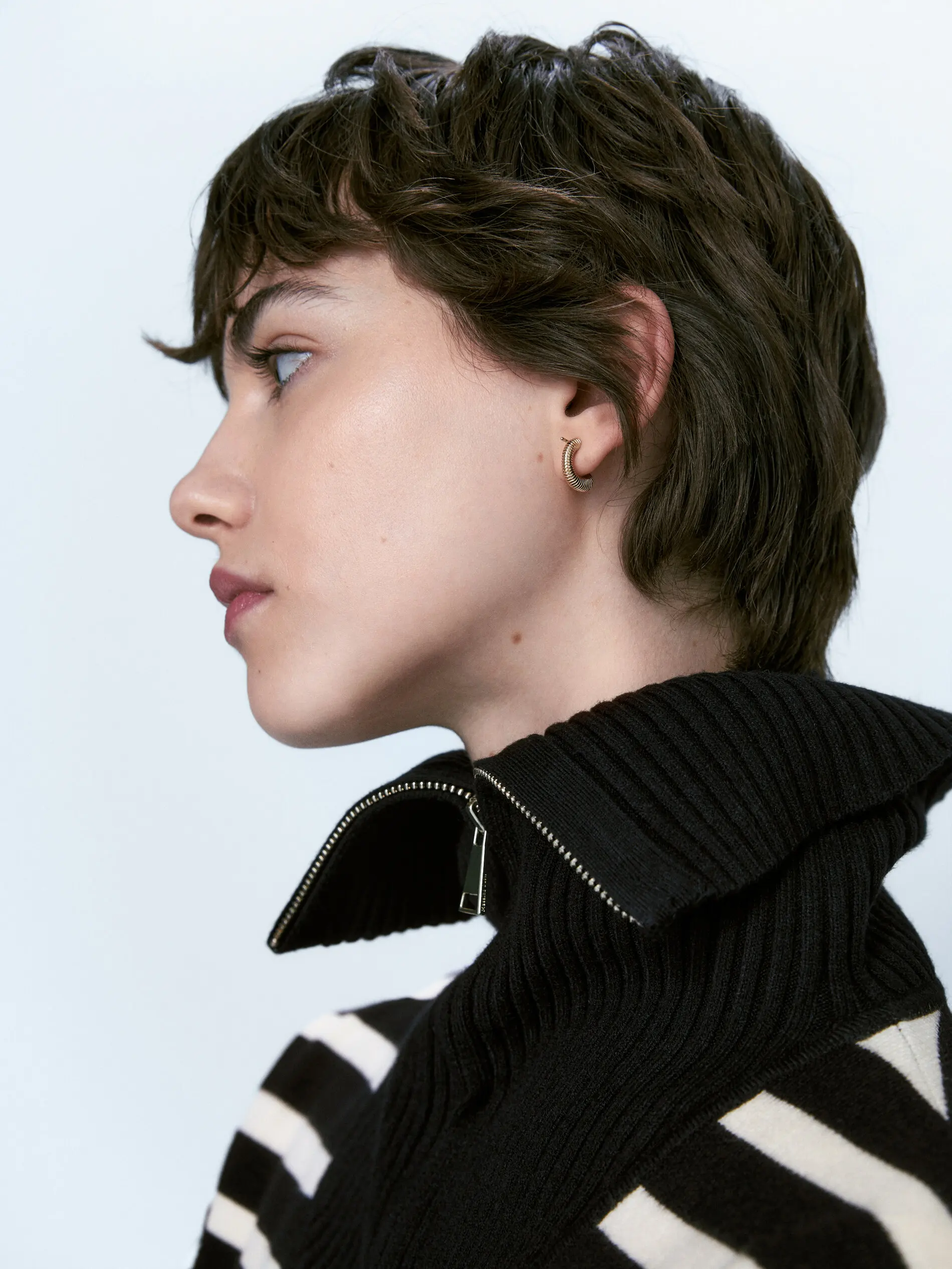 Ethereal MD 2023 autumn new style of Loose inside with patchwork striped zipper turtleneck knitwear