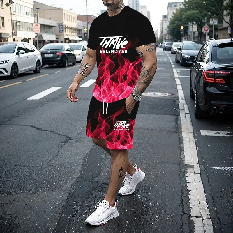 

GELITAYIN, новый летний мужской костюм, модный корейский баскетбольный спортивный костюм, мужская футболка с короткими рукавами + спортивные шорты, комплект мужских Ca