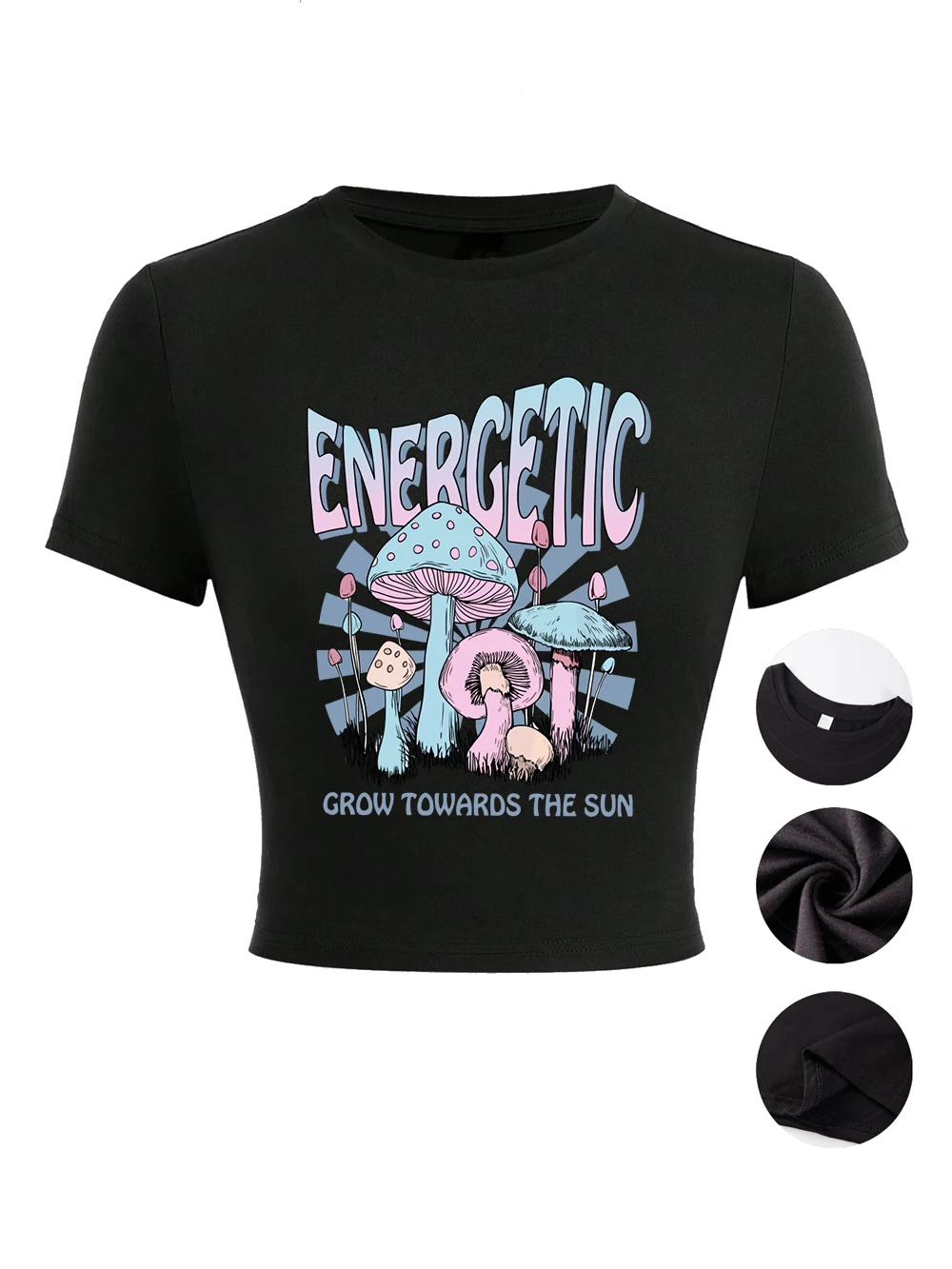 

Женские укороченные футболки с принтом «волшебные грибы», летние мягкие эластичные топы с круглым вырезом, футболки с короткими рукавами, спортивные облегающие футболки
