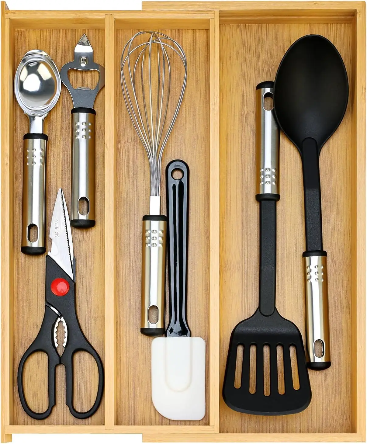 

Large Bamboo Silverware Drawer Organizer Tray Kitchen Tool Drawer Divider Organizers Storage