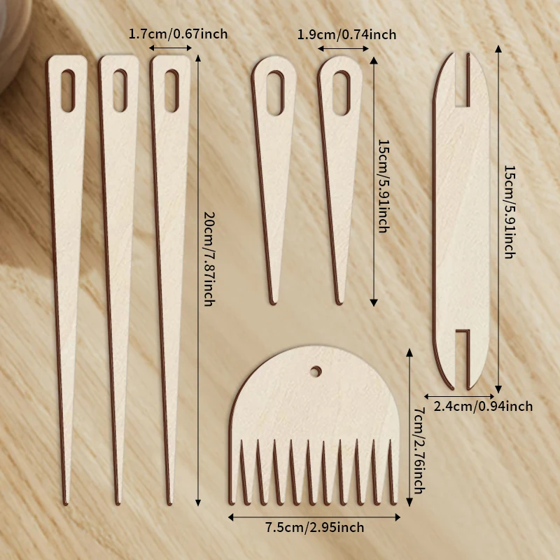 YOMDID 7pcs Wooden Hand Weaving Stick Kit, DIY Wood Weaving Craft Tools, Large-Eye Needles, Wooden Shuttle Weaving Sticks view 6
