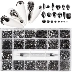 Mine Black Fancy Crystal Nail Rhinestones Luxury Nail Parts Gems Stones 3D Flatback Shaped Diamonds Glass Nail Art Decorations