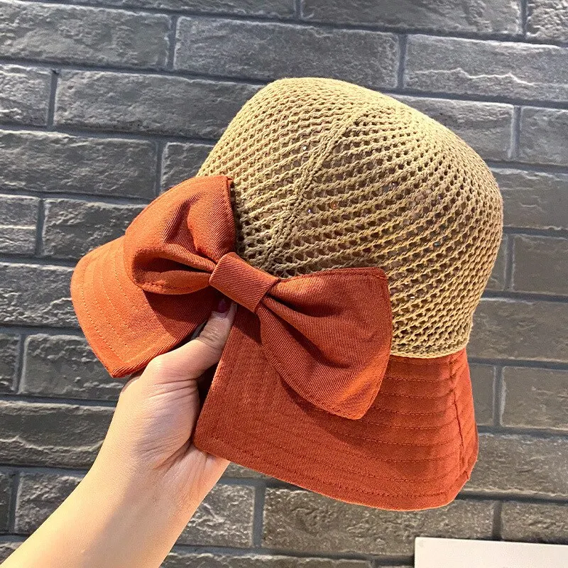 New Sunscreen Hat In Spring And Summer Children\'s Fashion Bucket Hat Folding Bow Sun Hat Sunscreen Hat