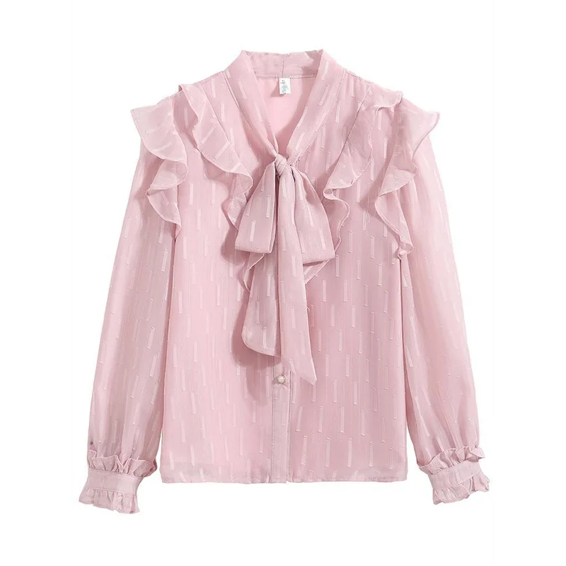 Chemise longue en mousseline de soie à nœud pour femme, couche de base, haut élégant pour la saison automne 2025