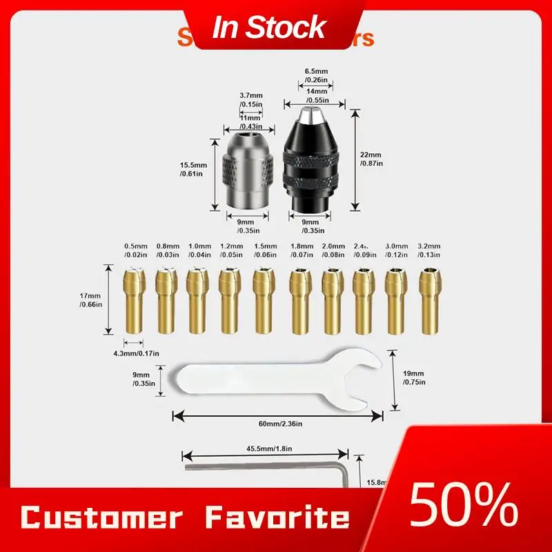AT03 Top Drill Chuck Collet Set For Dremel, 16PCS 0.8-3.2Mm Replacement 4486 Drill Keyless Bit Chuck Shank Quick Change Adapter