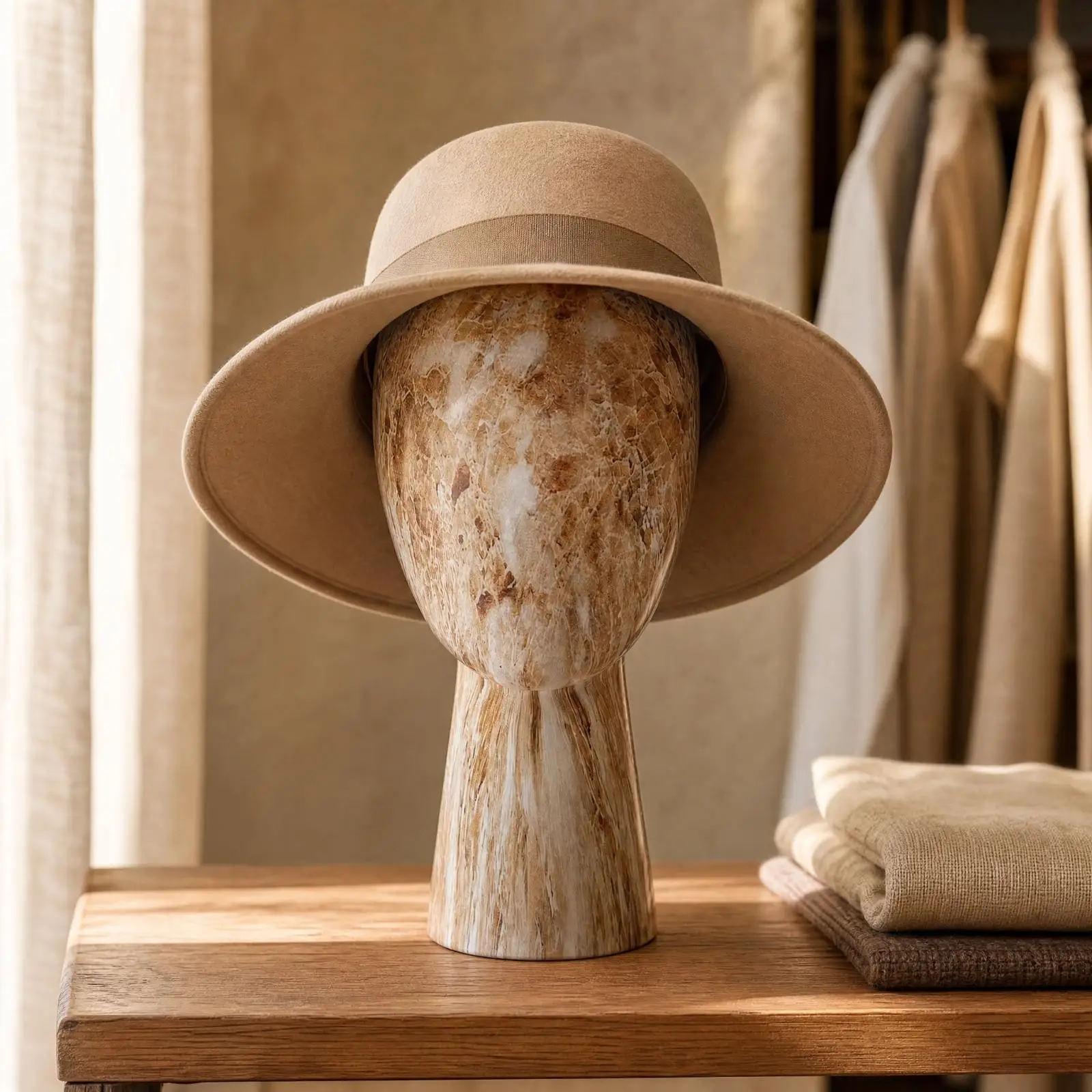 Freestanding Hat Display Head Form Glossy Fiberglass Hat Display Head Textured Surface Decorative for Retail Counter
