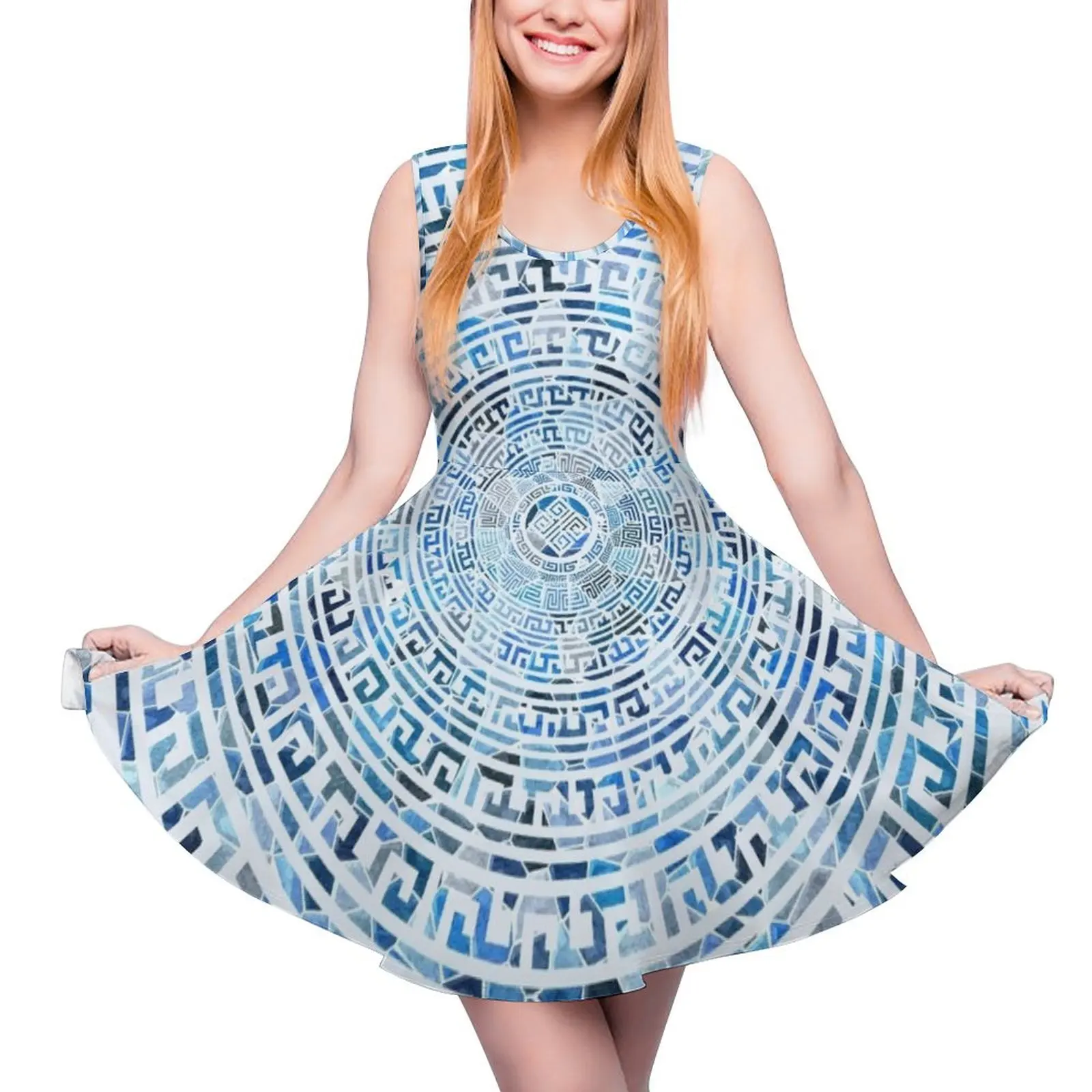 

Circular Greek Meander Pattern - Greek Key Ornament Sleeveless Dress Woman clothes bandage dress