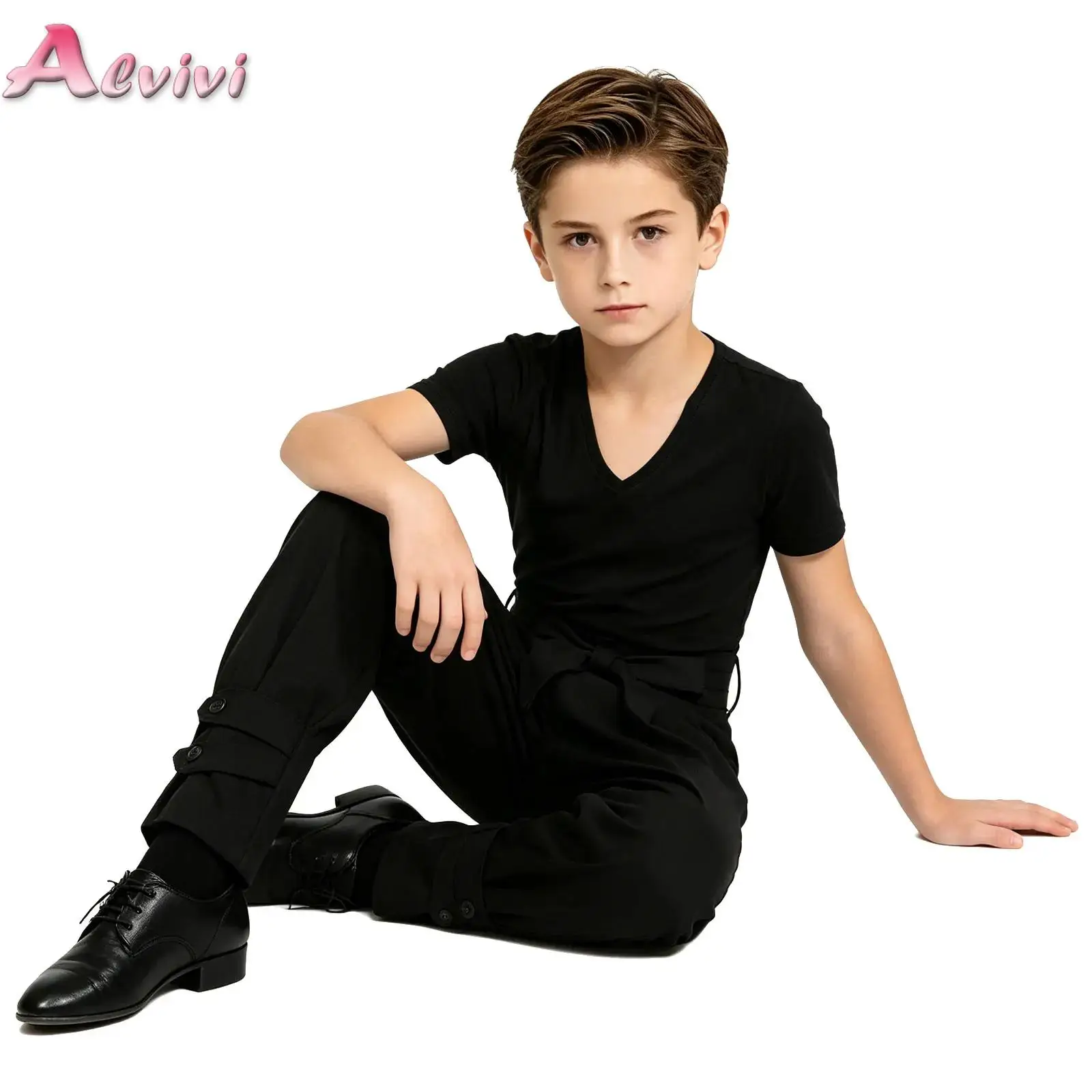 

Boy's Latin Dance Shirt and Pants Belt Classical Latin Ballroom Dancing Modern Waltz Dancing Practice Wear Cha Cha Samba Suits