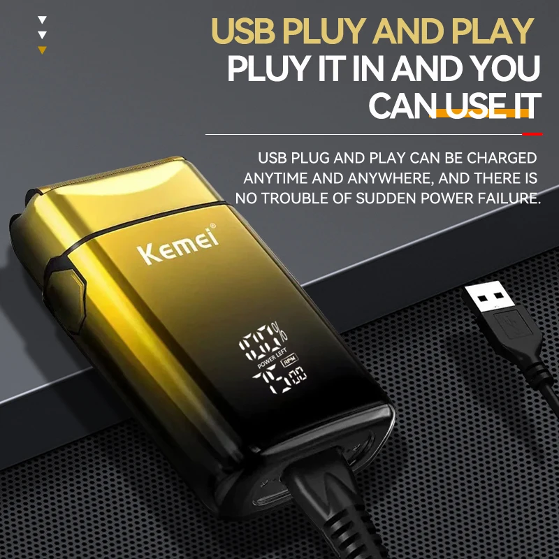 Afeitadora eléctrica Kemei TX10 recargable para hombre, máquina de afeitar con lámina para barba y cabeza calva.