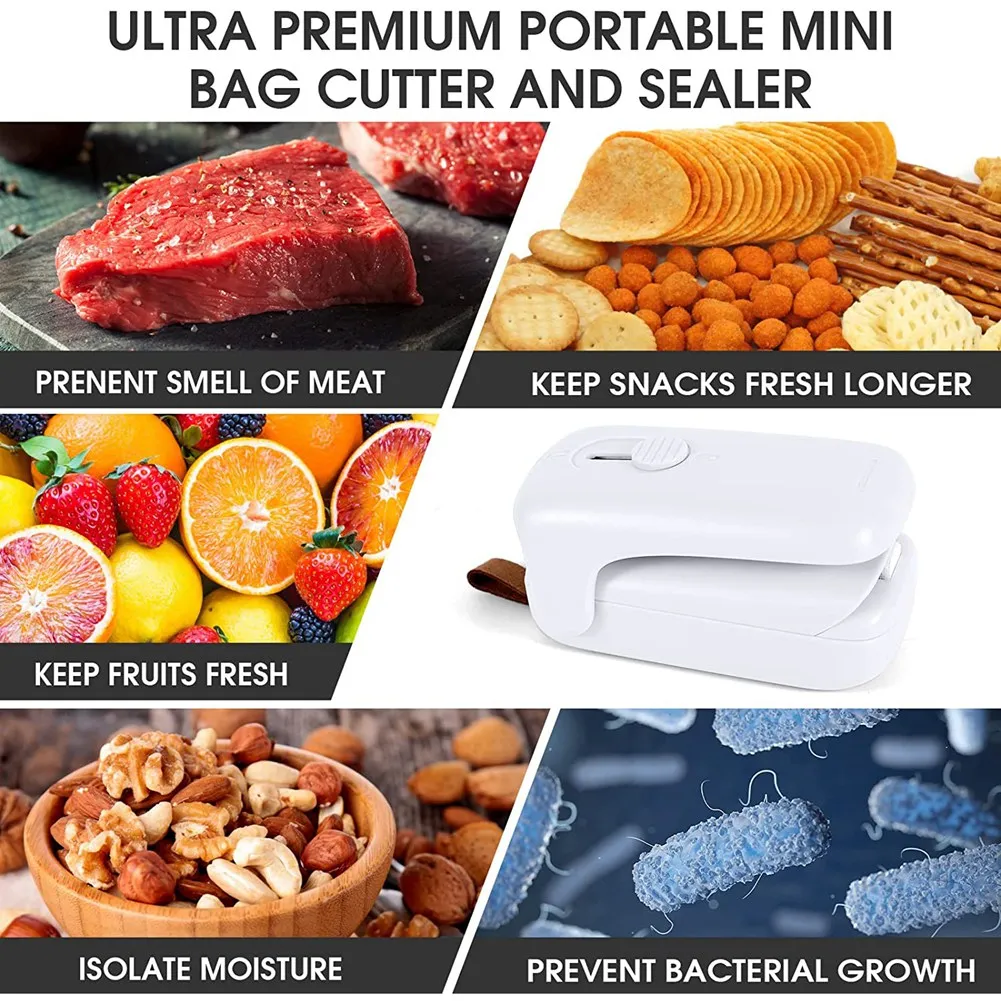 Mini Bag Sealer,Handheld Heat Vacuum Sealer, 2 in 1 Heat Sealer and Cutter with Lanyard, Portable Bag Resealer Machine