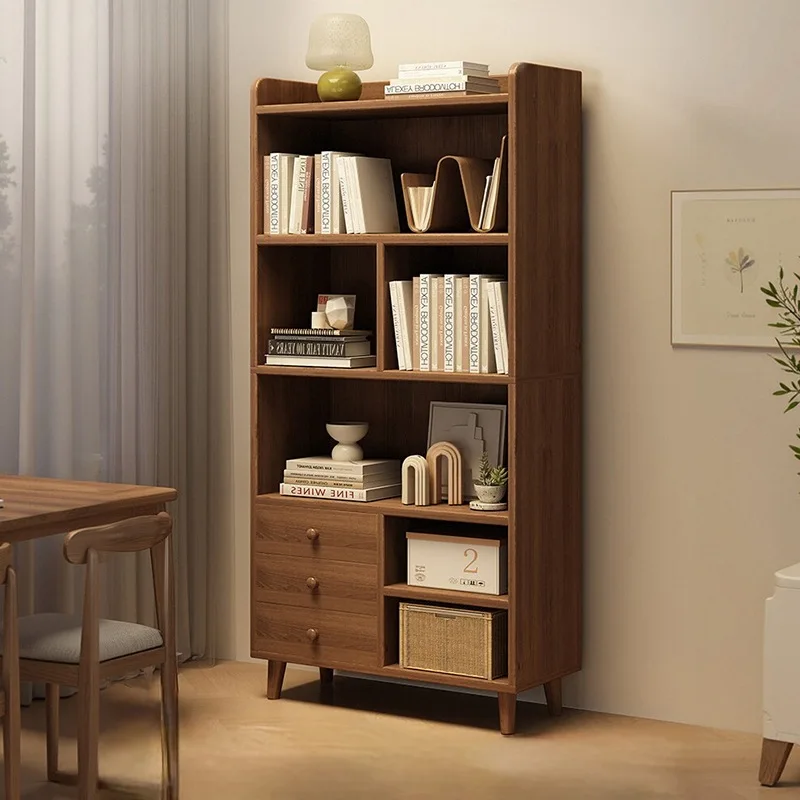 

Solid wood bookshelf with extraction locker Floor shelf Living room integrated wall storage Corner cabinet Student bookcase