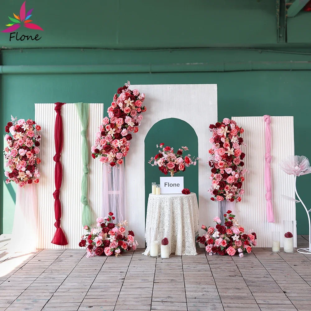 Wedding Backdrop Luxury Artificial Flowers Arrangement Event Decoration High-end Red Pink Rose Fleur Artificielle Mariage HY2495