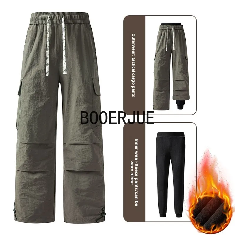 Men Detachable 3-in-1 Tactical Cargo Pants Fleece Lined Windproof Waterproof Hiking Camping Trousers Autumn Winter Warm Pants