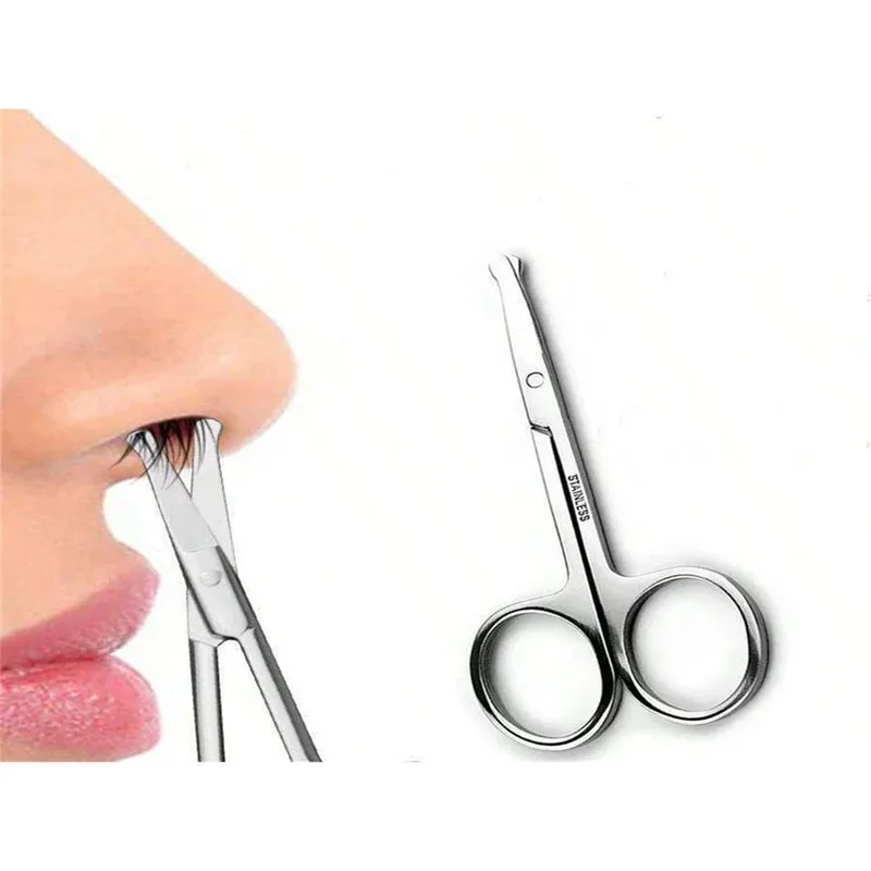 مجموعة مقصات العناية بالفولاذ المقاوم للصدأ - تصميم مكون من 3 أطراف (دائرية/مقولة/مستقيمة) للحواجب والرموش وشعر الأنف والعناية بالأظافر #5