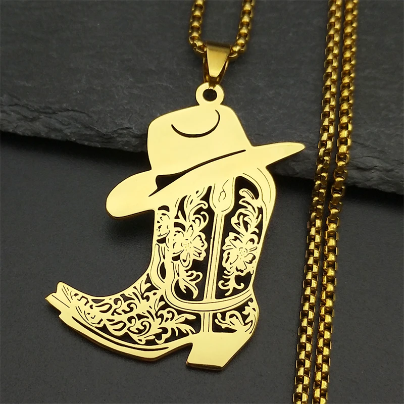 Böhmen West Cowboy Schuhe Blume Halskette Für Frauen Männer Edelstahl Hohl Gold Farbe Mode Männlichen Kette Schmuck Geschenke – Detail 8