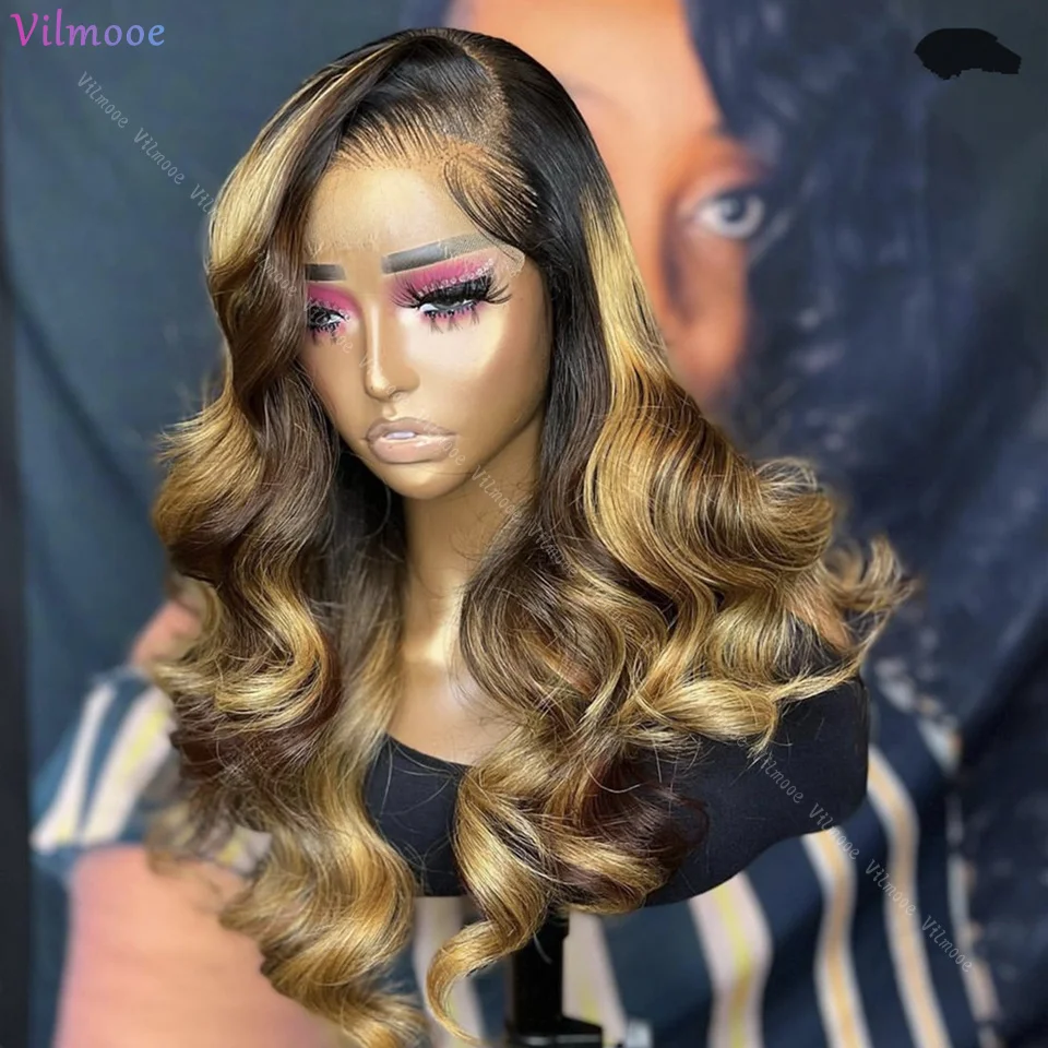 HIghlighted Wig Honey Blonde Balayage Wig for Women Scalp Cap 13x4 Lace Front Wigs Body Wave Human Hair Silk Base Wig Preplucked