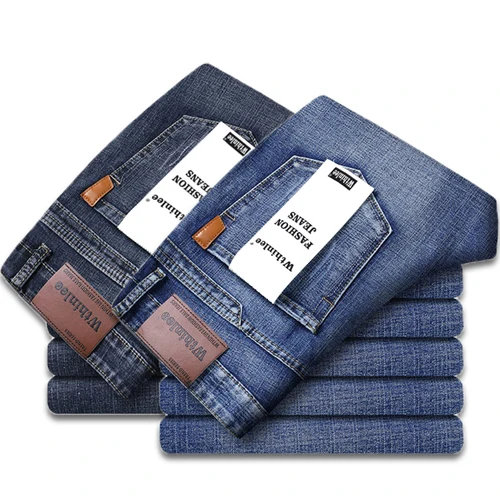 Conjunto de 2 piezas WhinLEE, pantalones vaqueros de élite de negocios negros y azules, pantalones vaqueros multicraft de alta calidad con microelas elásticas de verano