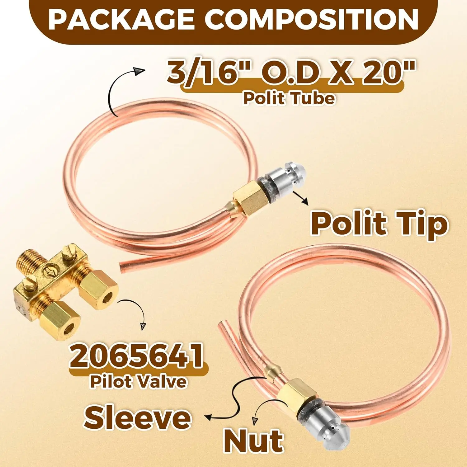 Pilot Tube 3/16" O.D X 20" Copper Pipe Bendable Range Oven Pilot Burner with 2065641 Pilot Valve for Natural/Propane gas Griddle