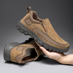 Sapatos casuais de couro artesanal para homens, sapatilhas ao ar livre, sapatilhas respiráveis, deslizamento de plataforma em mocassins, venda quente