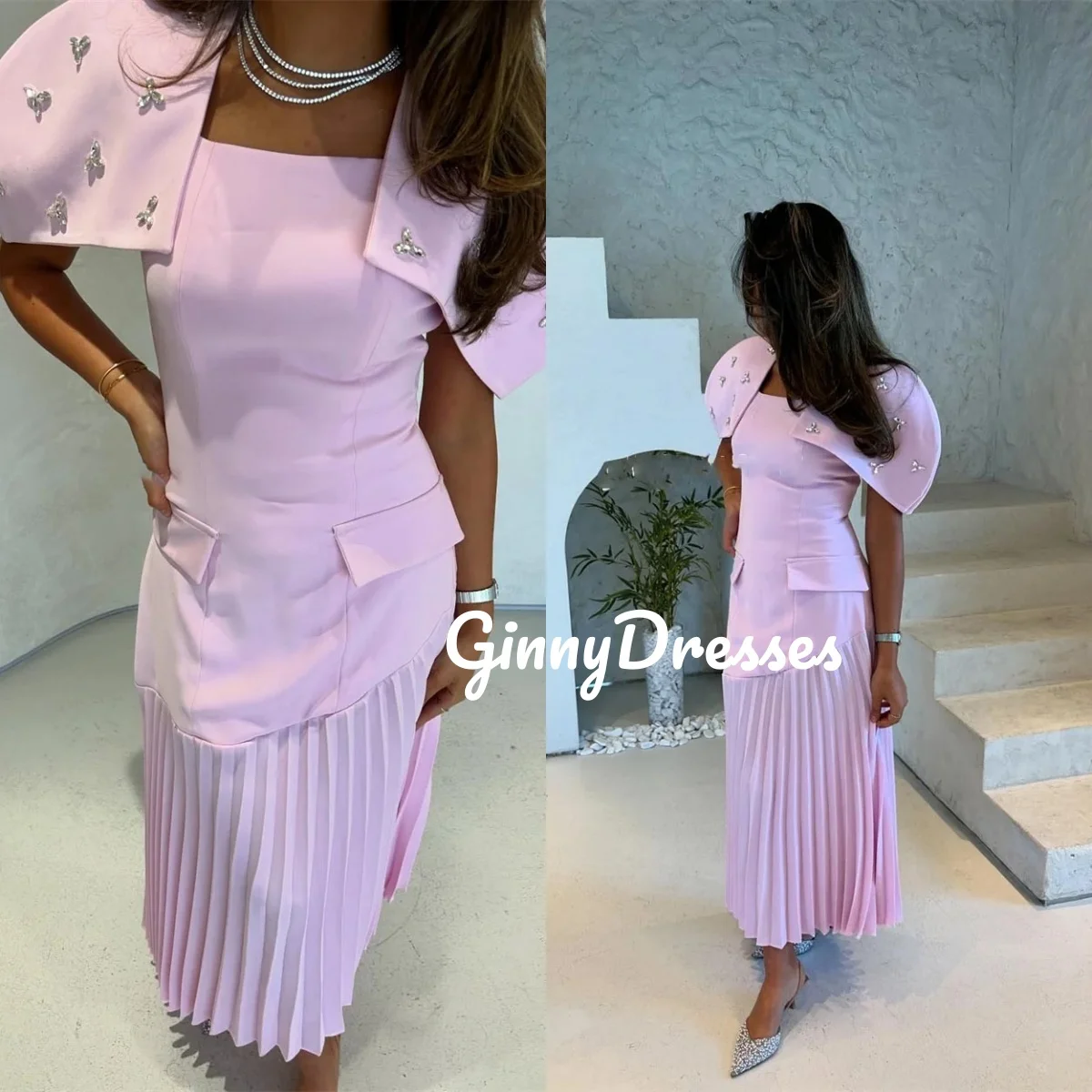 

Розовое платье для выпускного вечера, роскошное платье трапециевидной формы длиной до пола, с овальным вырезом, свадебное платье на молнии с рюшами, элегантные платья для женщин