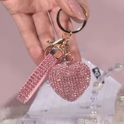 Light Luxury Multi-color Love Heart Keychain Full Rhinestone Alloy Key Rings Women Handbag Pendant Creative Key Chains Gift
