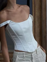 Square Neck Corset Crop Tops Ladies Sexy Sleeveless Backless Bandage Tank Top 2024 Fashion Female Streetwear Solid T-shirt