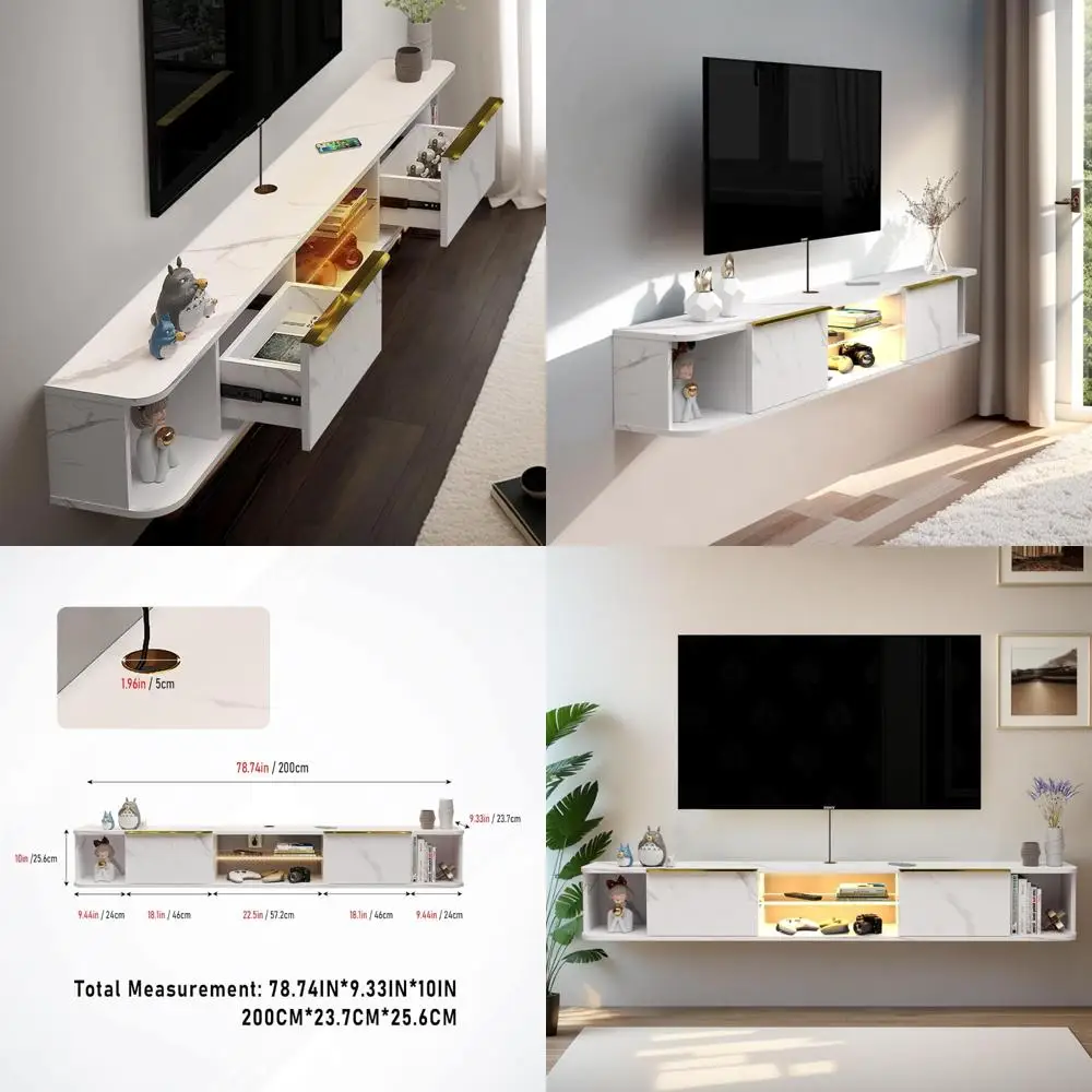 

Modern LED-Illuminated 78 Floating TV Stand with Two Drawers, Wall-Mounted Media Console for Stylish Entertainment