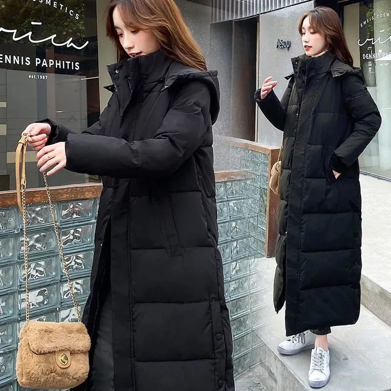 

New Women's Korean Padded Jacket Winter Long Warm Down Cotton Jackets Female Students Casual Detachable Hooded Parker Overcoat