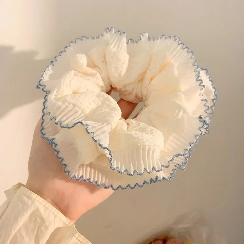 Cream Toast~ French Lace Double-layer Large Intestine Hair Band Women's Oversized High-end Ball Head Hair Accessories Hair Rope