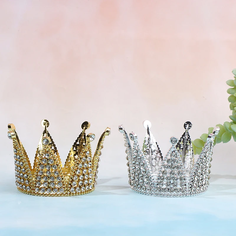 Crown Cake Topper Crystal Pearl Tiara Kids Hair Ornament Birthday Party Supplies