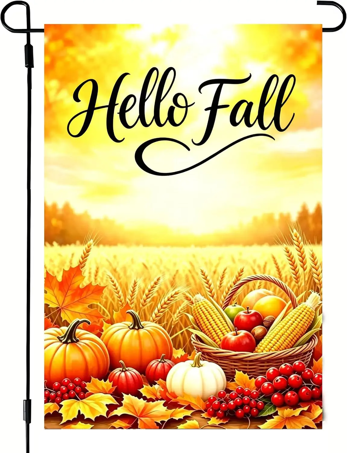 Garden Flag Fall Decorations for Outside Home 12x18 Double Sided | Seasonal Autumn Thanksgiving Holiday Harvest Wheat Field  kkz
