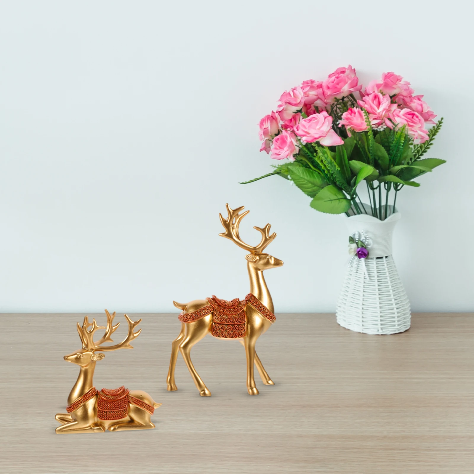 

2 Pcs Reindeer Elk Ornaments Home Decor Miniature Figurine Indoor Antler Golden