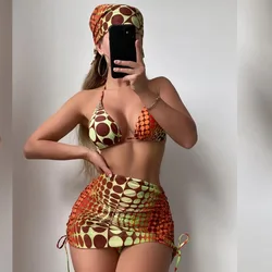 Bikini Striped Split Swimsuit Mesh Dress Four-Piece Sexy Swimsuit