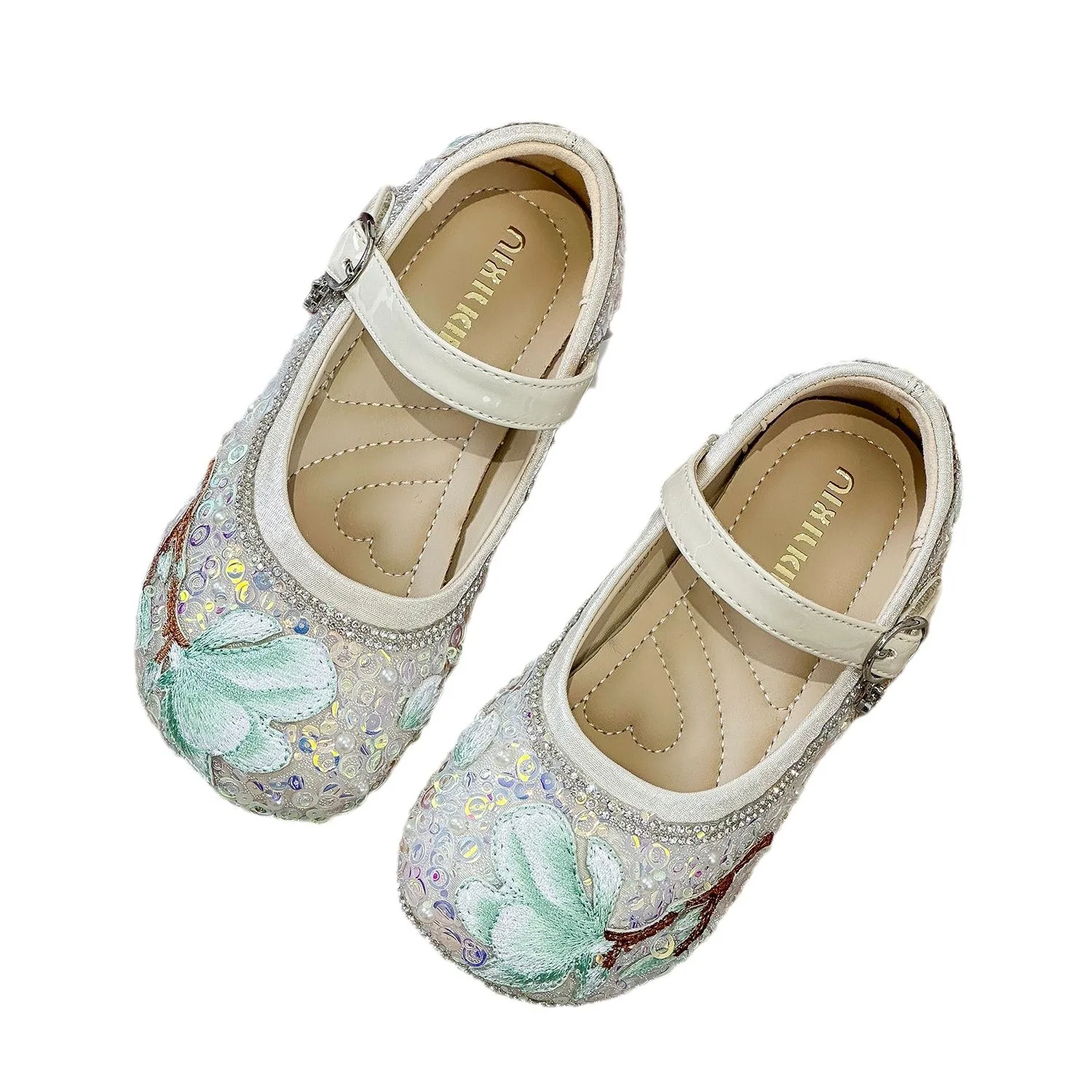 

Spring Summer Children Girls Embroidered Sequins Ballet Casual Shoes Girls Flat Mules Elegant Bling Glitter Party Shoes