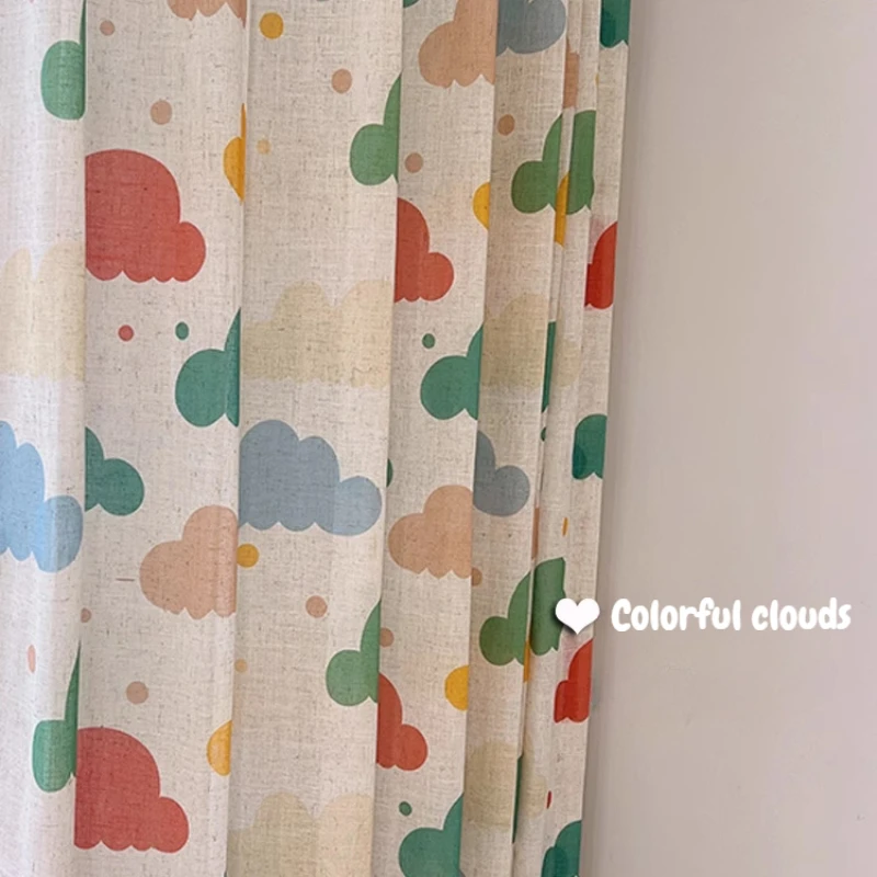 Cute and Minimalist Rainbow Clouds Curtains for Living Room Bedroom Dining Room  Linen Blackout Dopamine Colored Gauze Curtains