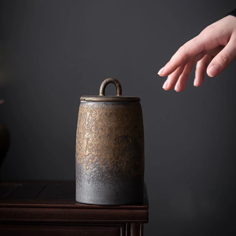 Retro Tea Caddy Ceramic Tea Canister Airtight Jar Storage Cans Box Tank Stoneware Pottery Container Decorative Jar Sugar Bowl