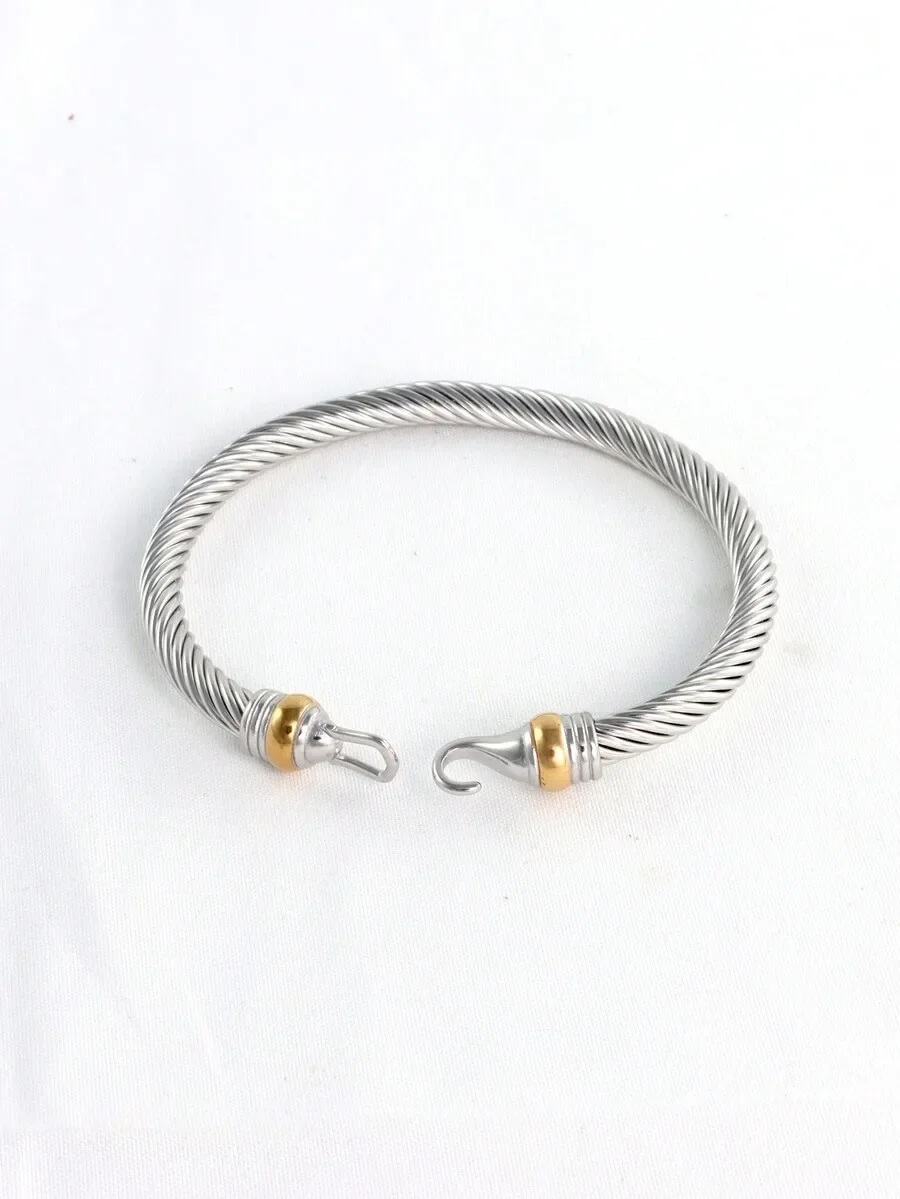 

Stainless Steel Twist Cable Hook Cuff Bangle For Adults