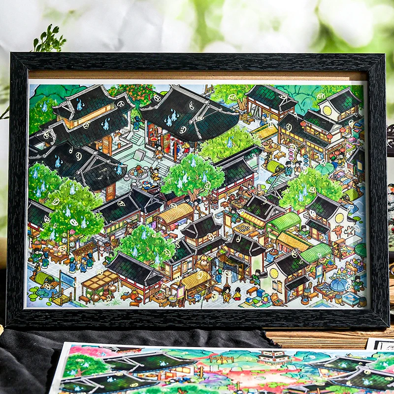 سلسلة رعب صغيرة ملصقات مناظر طبيعية كبيرة جدًا مكونة من 4/6 قطعة Liaozhai Zhiyi تحت عنوان مشهد مصغر أدوات مكتبية مزخرفة