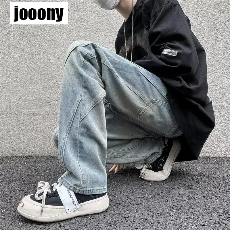 

Повседневные винтажные потертые простые однотонные брюки на молнии, узкие джинсовые брюки, мужские джинсы Y2k, эстетика, весенне-осенняя мода