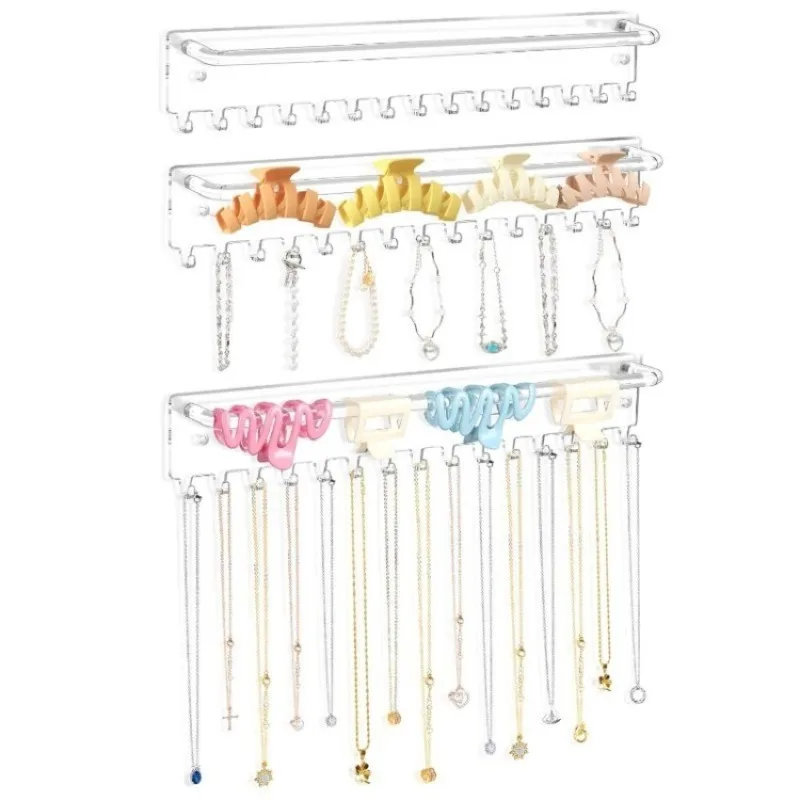 Acrylic Necklace Organizer Stand Wall Bracelet Display Rack Bathroom Hairpin Storage Holder Transparent Women Jewelry Racks