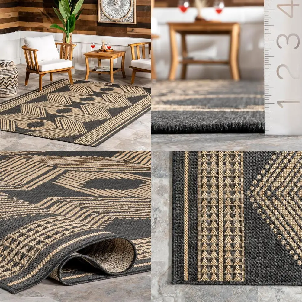 

Stain and Weather Resistant Outdoor Tribal Geometric Rug, High Traffic, Ideal for Patios, Balconies, and Outdoor Spaces