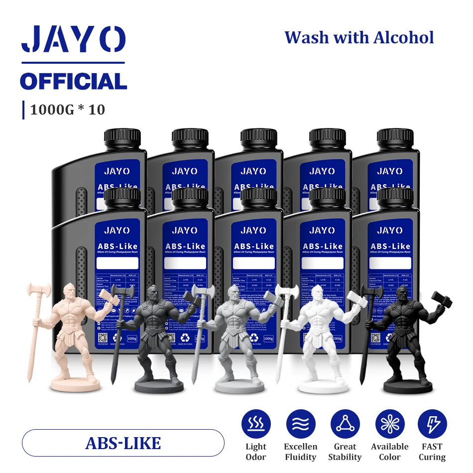 

JAYO ABS Like 3D Resin 10 Bottles ABS Like 405nm UV Curing Photopolymer Rapid 3D Resin for 2/4/6/8K LCD/DLP/SLA 3D Printer