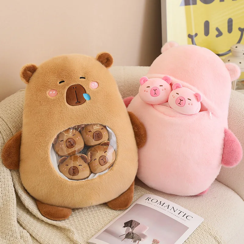 Sześć kulek torba kapibara kreskówka traszka zwierzęca Mini lalki pluszowa poduszka biurowa drzemka przekąska Plushie Peluche prezent