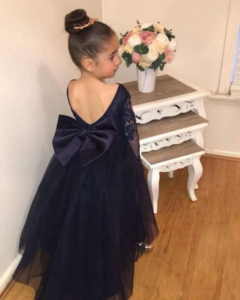 

Pageant Dresses Beaded Lace Blue Ruffles Tulle Off Shoulder Flower Girl Dress For Wedding Kids Princess Party First Communion